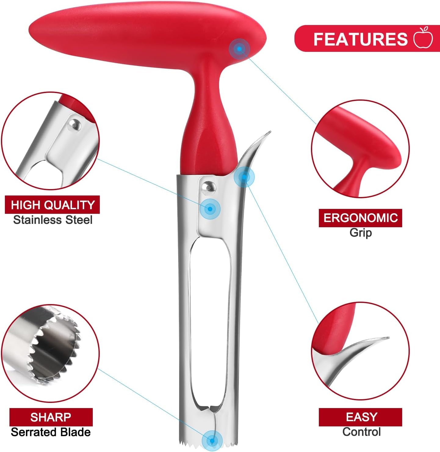 Easy Apple Corer Tool – Durable Stainless Steel, Quick Fruit Core Remover for Apples & Pears