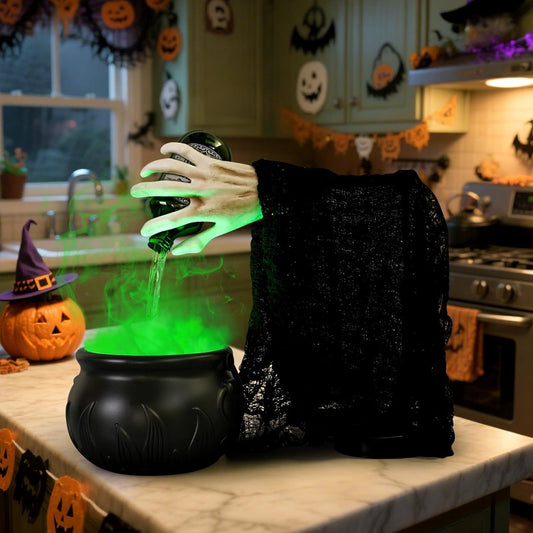 Halloween Decorations Indoor, Witches Cauldron with Floating Potion Bottles & Witch'S Hand, Plastic Cauldron Halloween Decor with Diffuser and Light, Hocus Pocus Decor for Party Decorations