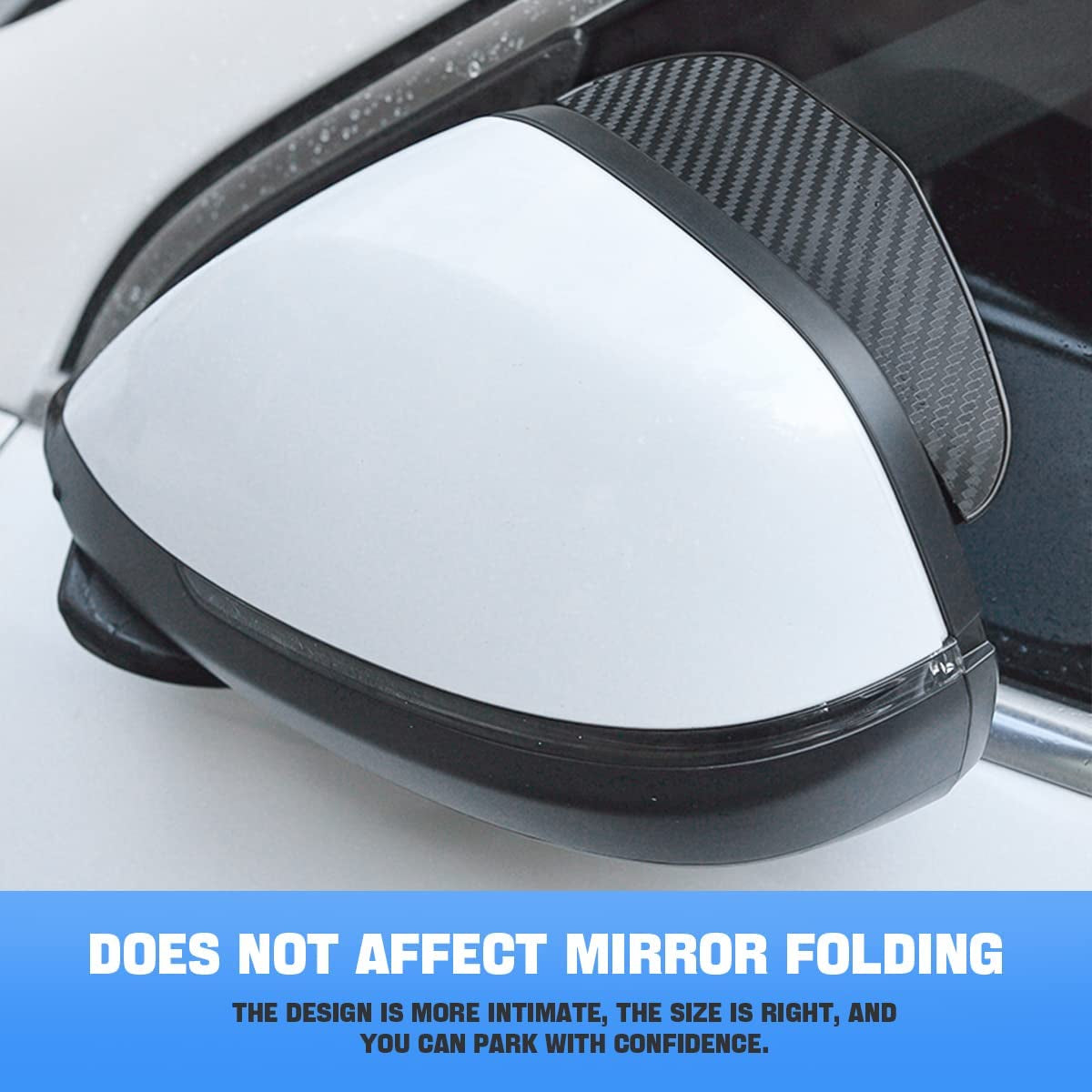 2PCS Smoke Visor Guards for Car Side Mirrors - Waterproof Carbon Fiber Auto Rain