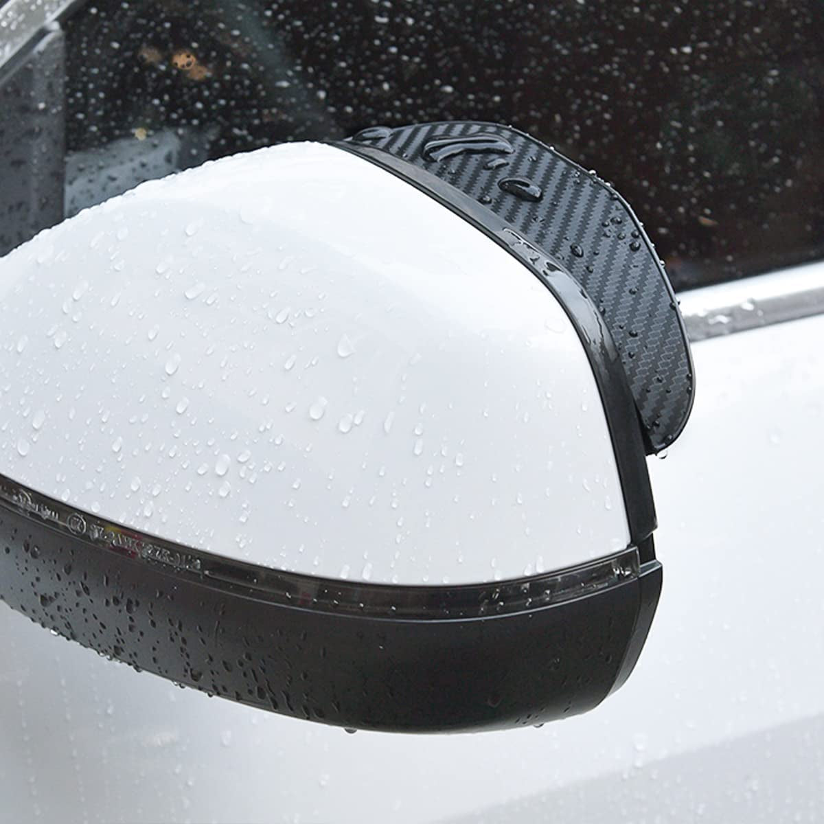 2PCS Smoke Visor Guards for Car Side Mirrors - Waterproof Carbon Fiber Auto Rain