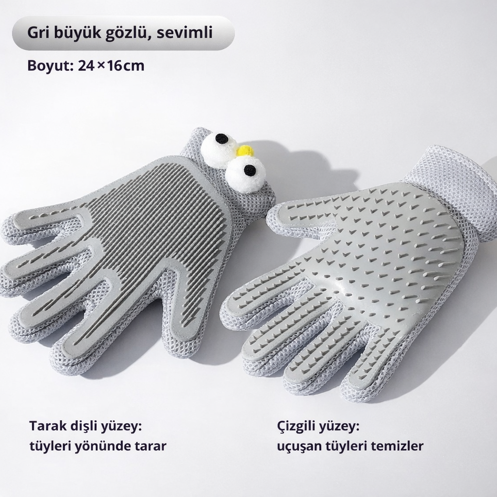 Çift Taraflı Kedi Tüyü Temizleme Eldiveni – Silikon Masajlı Evcil Hayvan Tarağı