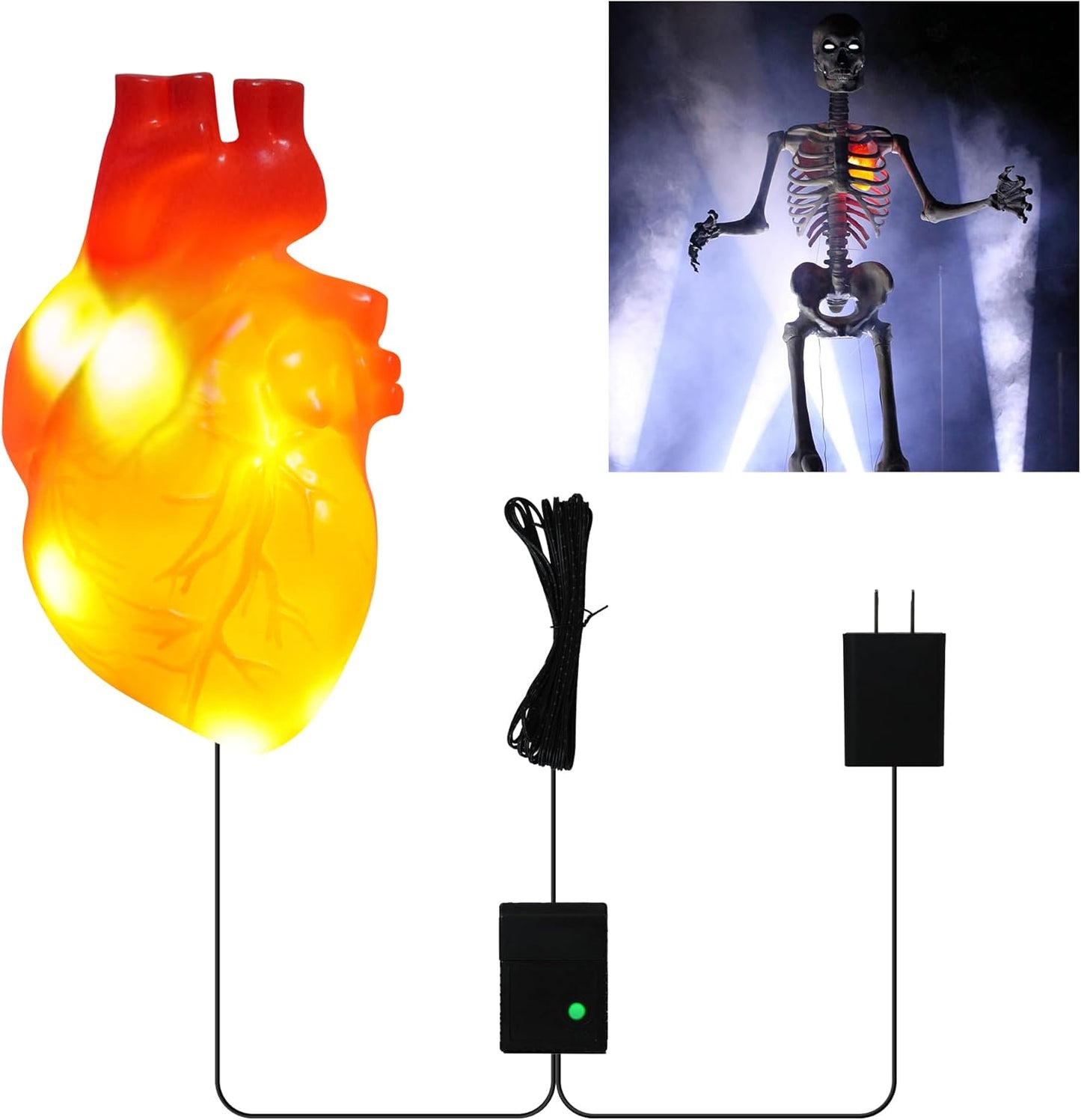 Light up Halloween Skeleton Heart Decor, Halloween Animatronics Props Realistic Heartbeat with Lights, Creepy Decorations Plug in with 16.4FT Power Cord for Skeletons Decor