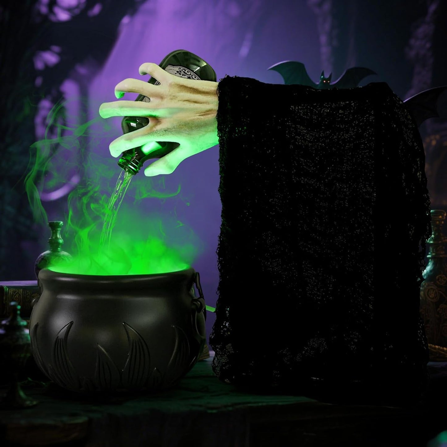 Halloween Decorations Indoor, Witches Cauldron with Floating Potion Bottles & Witch'S Hand, Plastic Cauldron Halloween Decor with Diffuser and Light, Hocus Pocus Decor for Party Decorations
