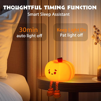 Pumpkin Night Light, Cute LED Lamp, Silicone Dimmable Nursery Nightlight for Kids, Silicone Rechargeable Bedside Touch Lamp, Funny Office Desk and Halloween Decor for Woman and Kids