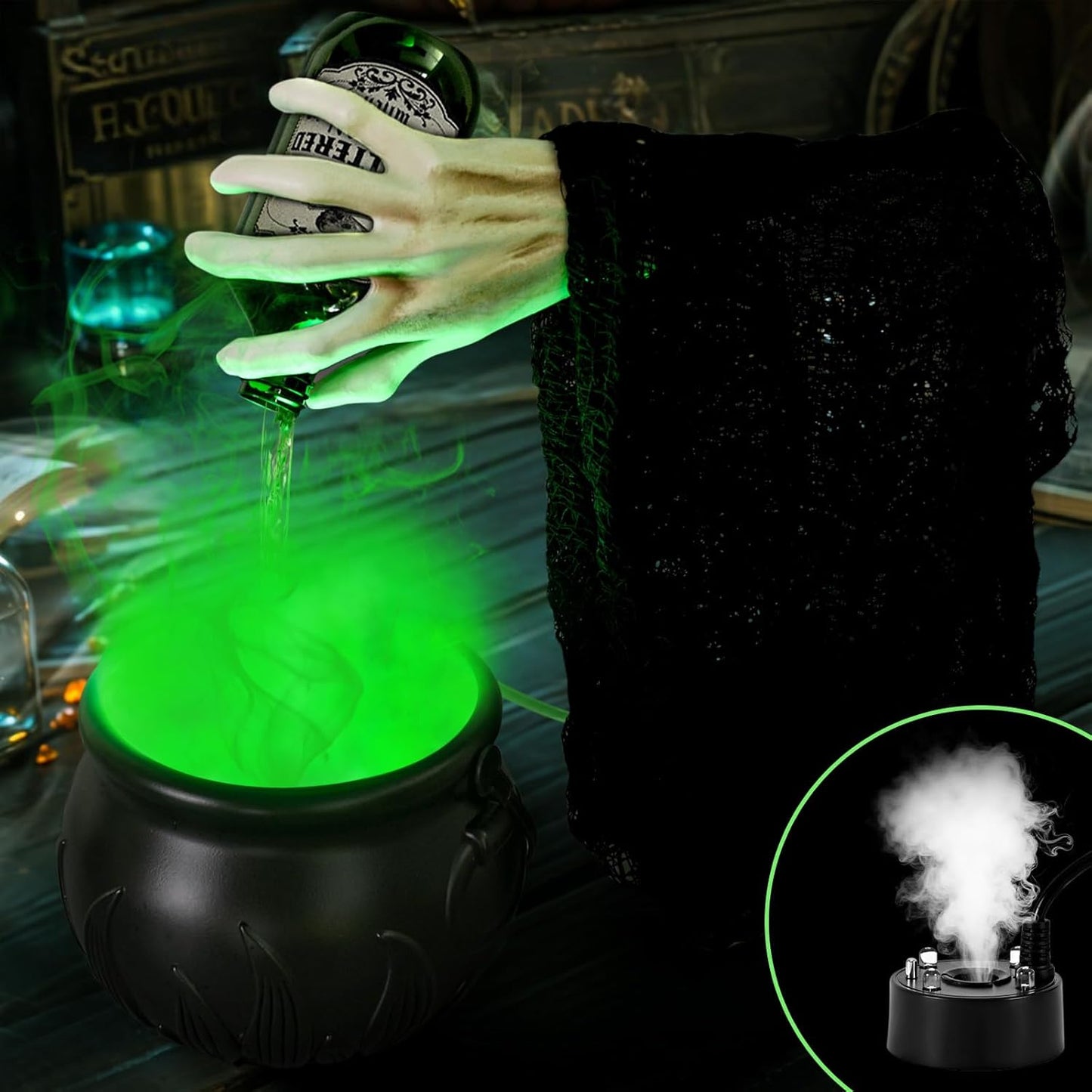 Halloween Decorations Indoor, Witches Cauldron with Floating Potion Bottles & Witch'S Hand, Plastic Cauldron Halloween Decor with Diffuser and Light, Hocus Pocus Decor for Party Decorations