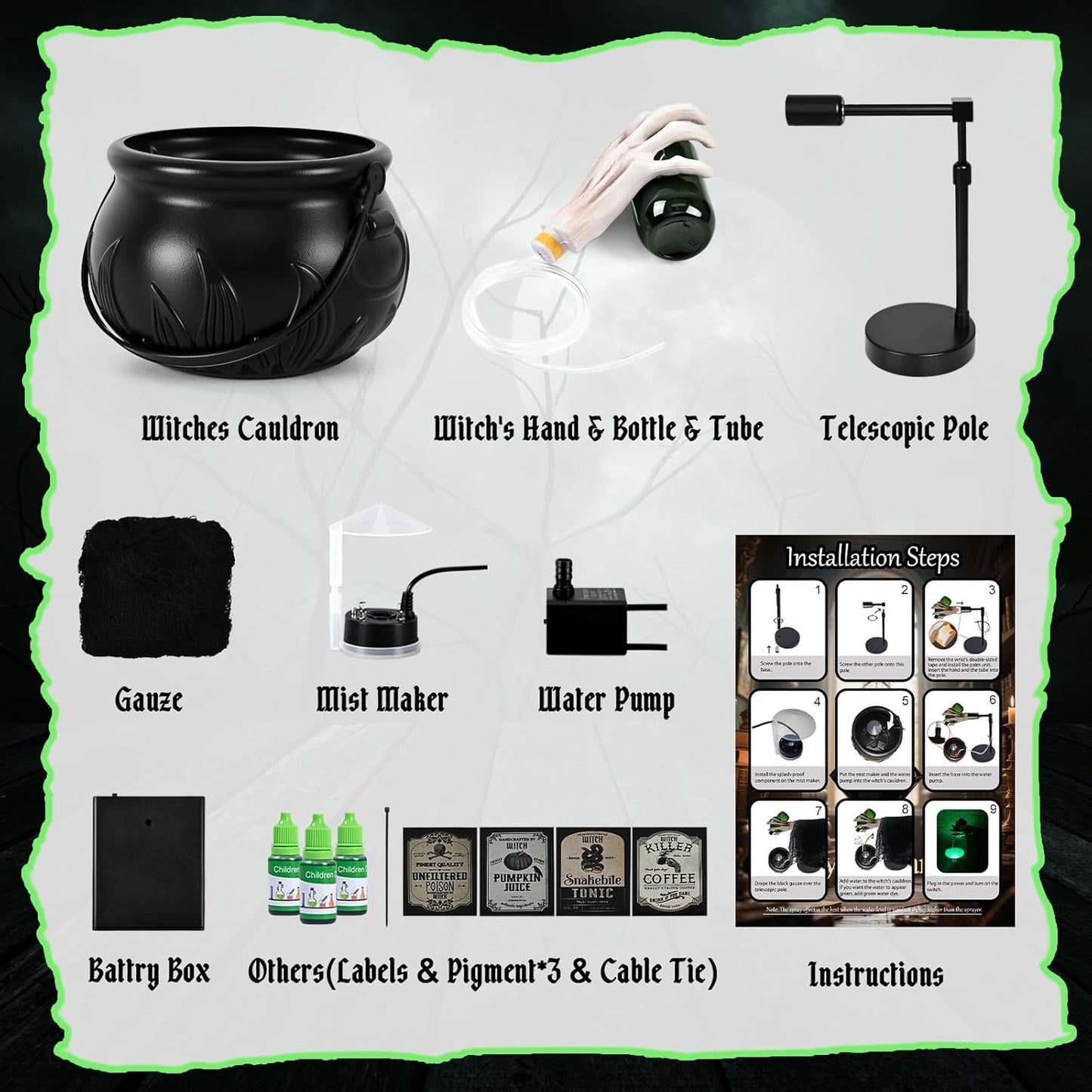 Halloween Decorations Indoor, Witches Cauldron with Floating Potion Bottles & Witch'S Hand, Plastic Cauldron Halloween Decor with Diffuser and Light, Hocus Pocus Decor for Party Decorations