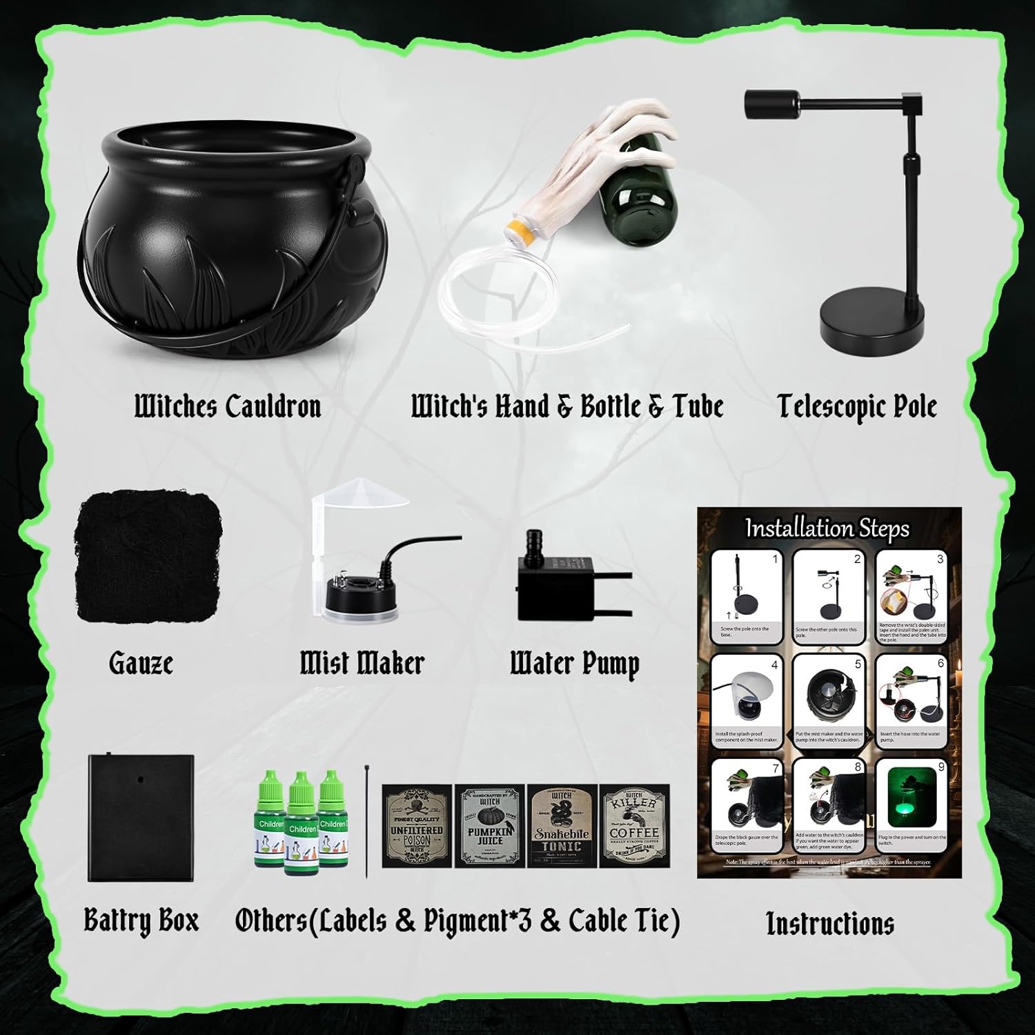 Halloween Decorations Indoor, Witches Cauldron with Floating Potion Bottles & Witch'S Hand, Plastic Cauldron Halloween Decor with Diffuser and Light, Hocus Pocus Decor for Party Decorations