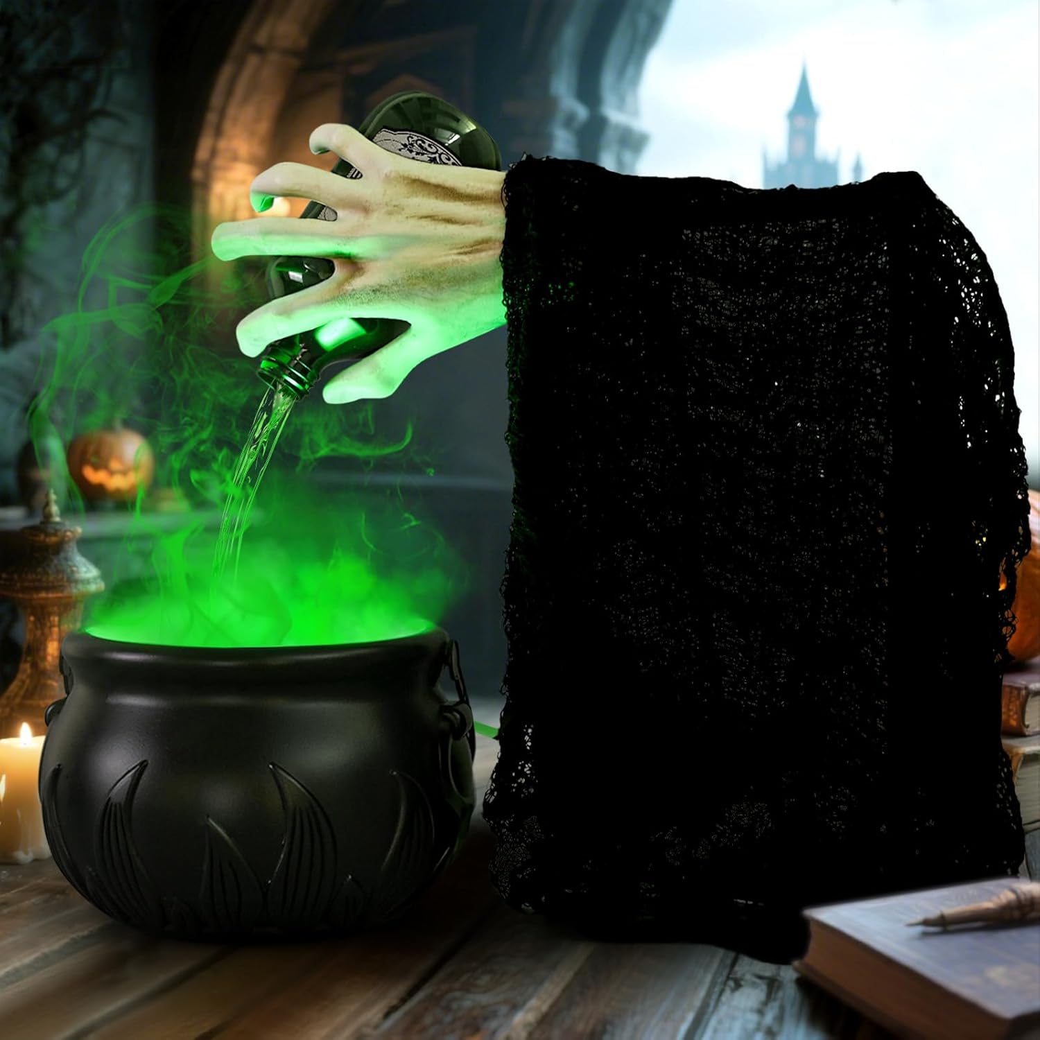Halloween Decorations Indoor, Witches Cauldron with Floating Potion Bottles & Witch'S Hand, Plastic Cauldron Halloween Decor with Diffuser and Light, Hocus Pocus Decor for Party Decorations