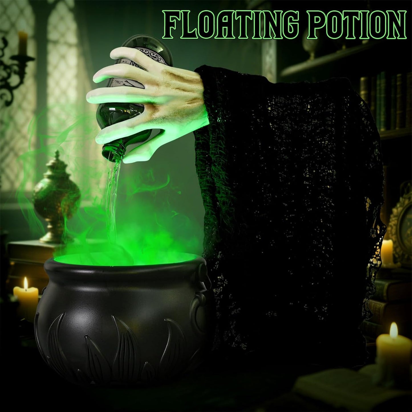 Halloween Decorations Indoor, Witches Cauldron with Floating Potion Bottles & Witch'S Hand, Plastic Cauldron Halloween Decor with Diffuser and Light, Hocus Pocus Decor for Party Decorations
