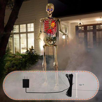 Light up Halloween Skeleton Heart Decor, Halloween Animatronics Props Realistic Heartbeat with Lights, Creepy Decorations Plug in with 16.4FT Power Cord for Skeletons Decor