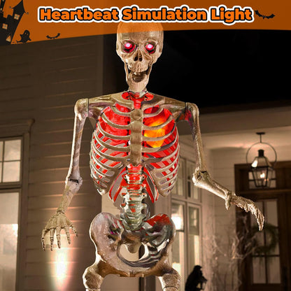 Light up Halloween Skeleton Heart Decor, Halloween Animatronics Props Realistic Heartbeat with Lights, Creepy Decorations Plug in with 16.4FT Power Cord for Skeletons Decor