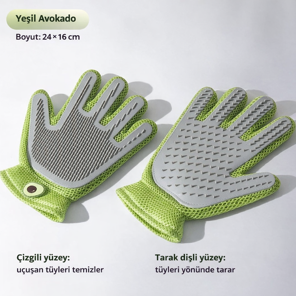 Çift Taraflı Kedi Tüyü Temizleme Eldiveni – Silikon Masajlı Evcil Hayvan Tarağı
