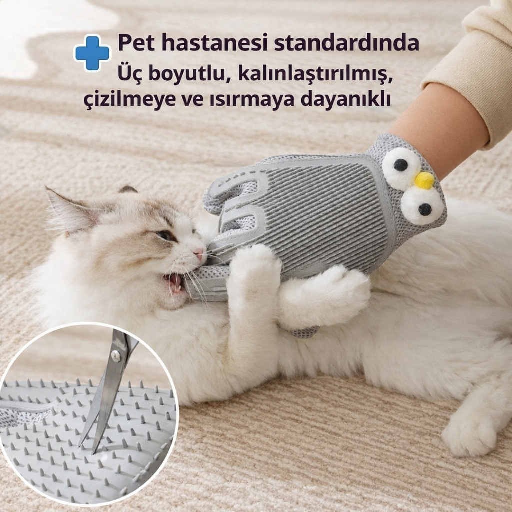 Çift Taraflı Kedi Tüyü Temizleme Eldiveni – Silikon Masajlı Evcil Hayvan Tarağı