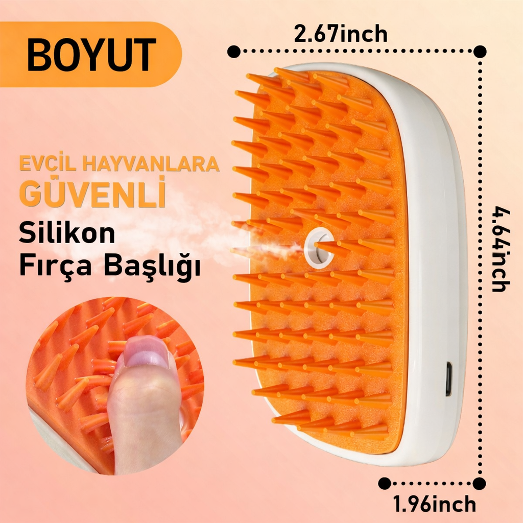 Buharlı Kedi Tarağı 4’ü 1 Arada – Tüy Toplayan Antistatik Masajlı Fırça