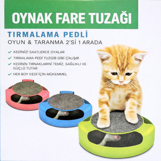 Kediniz Saatlerce Oynasın! Fare Yakalama Kedi Oyuncağı + Kaşıma Tırmalama Pedi (İnteraktif Kedi Eğlence Oyuncağı)