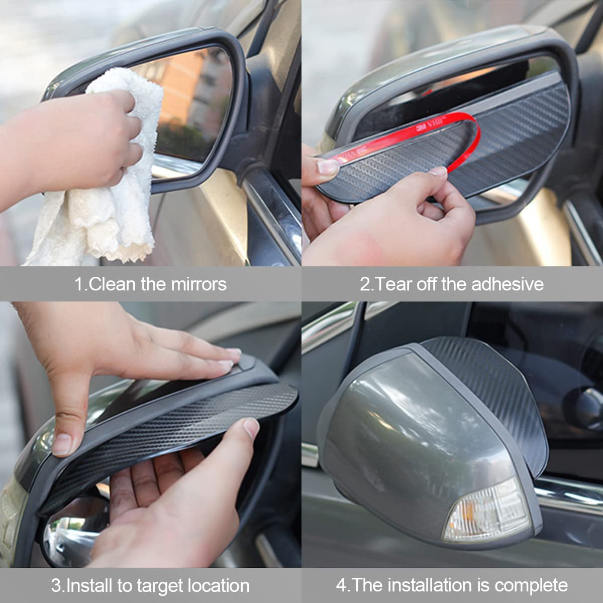 2PCS Smoke Visor Guards for Car Side Mirrors - Waterproof Carbon Fiber Auto Rain