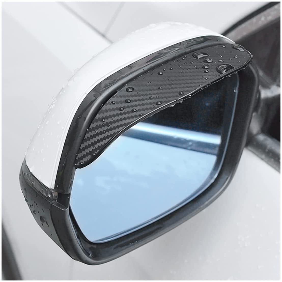 2PCS Smoke Visor Guards for Car Side Mirrors - Waterproof Carbon Fiber Auto Rain