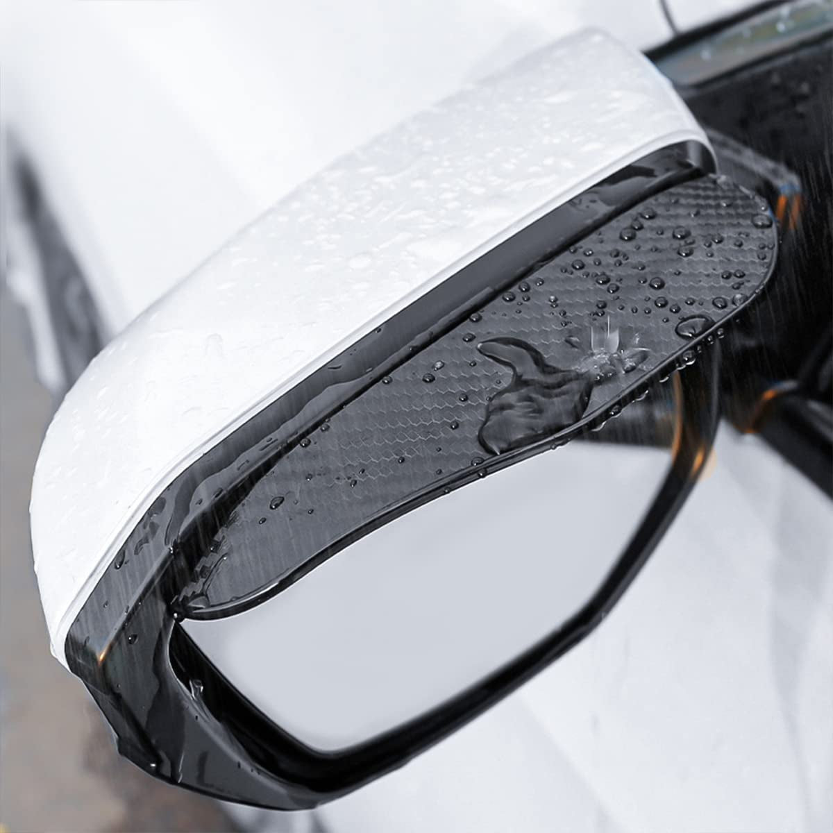2PCS Smoke Visor Guards for Car Side Mirrors - Waterproof Carbon Fiber Auto Rain