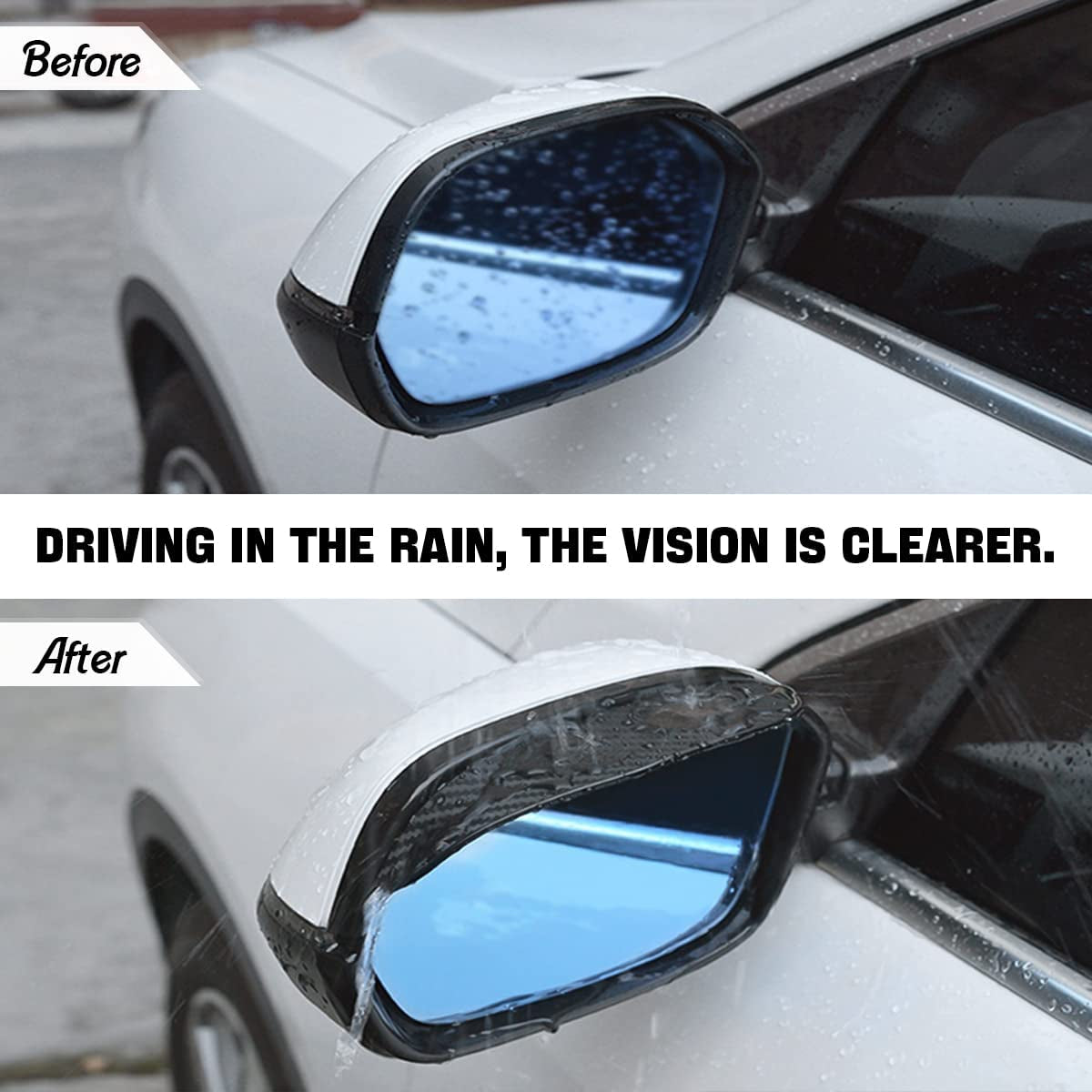 2PCS Smoke Visor Guards for Car Side Mirrors - Waterproof Carbon Fiber Auto Rain